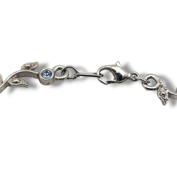 Silver Tone Leaf Vine Link Blue Rhinestone Collar Necklace Nice 18KTCH MCM Retro - Picture 4 of 11